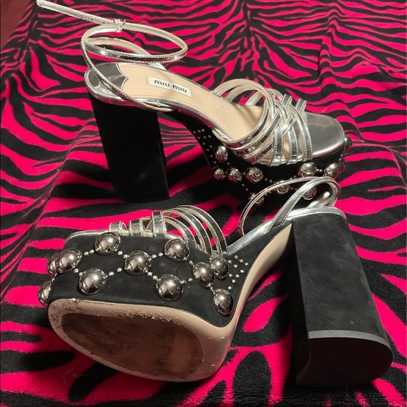 Miu Miu Silver Stud Ball High Heel Platform SZ 7 - Picture 5 of 6